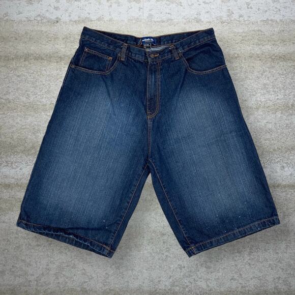 Vintage Skater Wide Leg Jean Shorts Outback Rider Dark Wash Baggy 14" Inseam Y2K - Picture 2 of 7